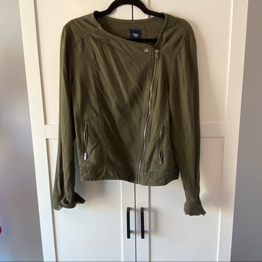 Gap Linen Moto Jacket in Olive size Medium